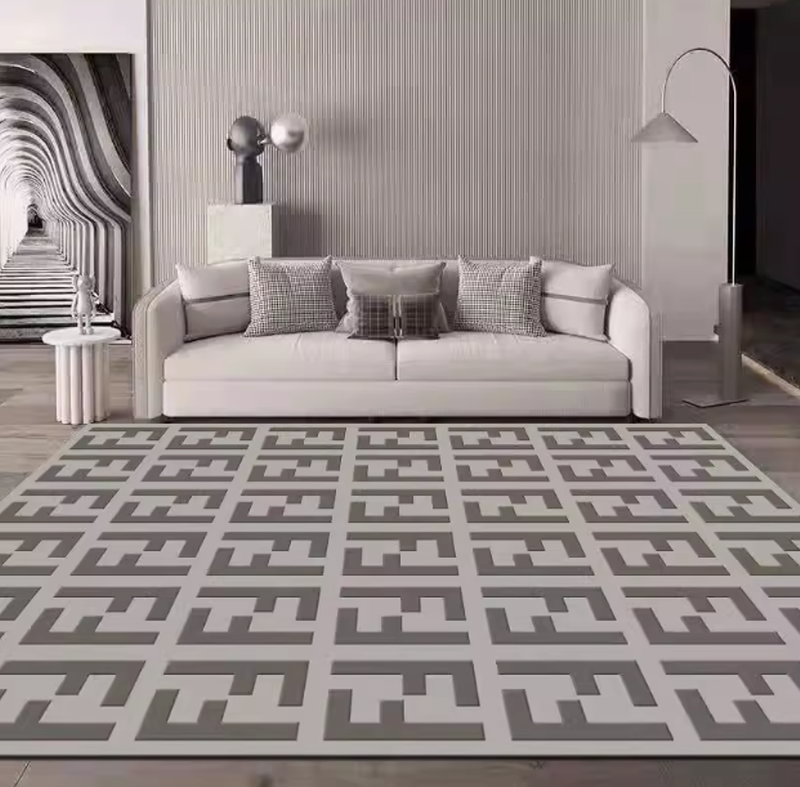 พรมลายกราฟิกโมเดิร์น สีเทาขาว สไตล์มินิมอล ขนาด 60x90 - 160x230 ซม.