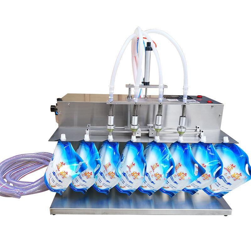 เครื่องบรรจุของเหลว ขวดขนาดเล็ก 4 หัวจ่าย ads automatic nozzle stand-up pouch liquid filling machine