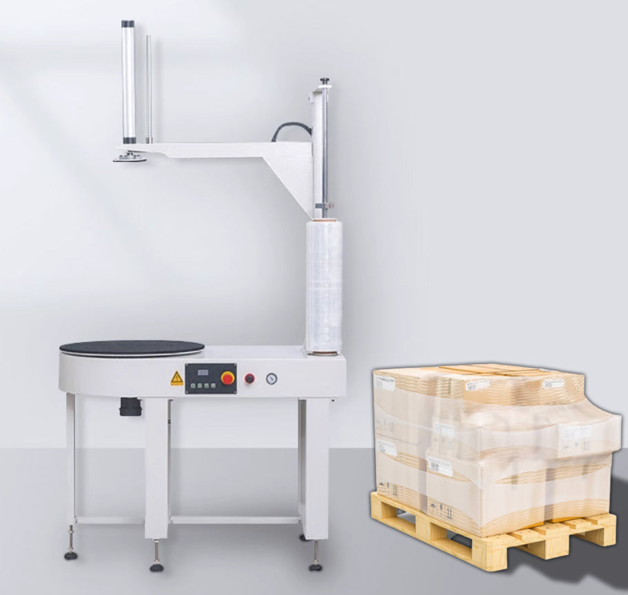 เครื่องห่อฟิล์ม แท่นพันฟิล์มยืด อัตโนมัติ รุ่น BG-DBC800 30rpm ไม่เกิน 80 KG ขนาดกล่อง 900*900*900 mm ขนาดL1150*W600*H1861 mm