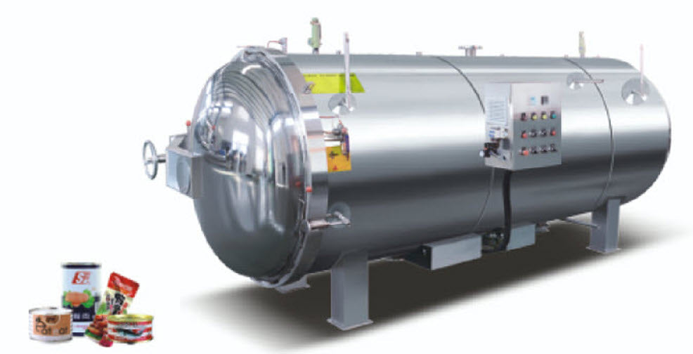 เครื่องรีทอร์ทแนวนอนควบคุมปุ่ม ระบบพ่นน้ำอัตโนมัติ Horizontal Spray Retort Sterilizer with Manual Panel Control