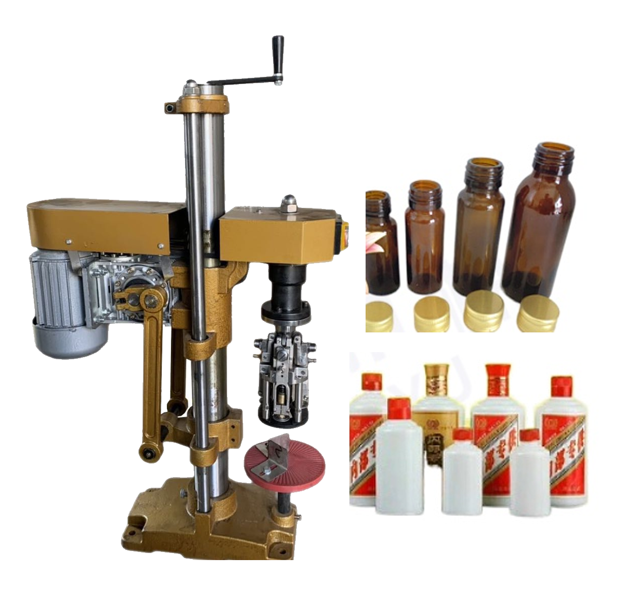 เครื่องปิดฝาขวดแก้ว ปากขวด 16-50มม ความสูง 100-310มม. 76kg 370w glass bottle threaded aluminum cap capping machine