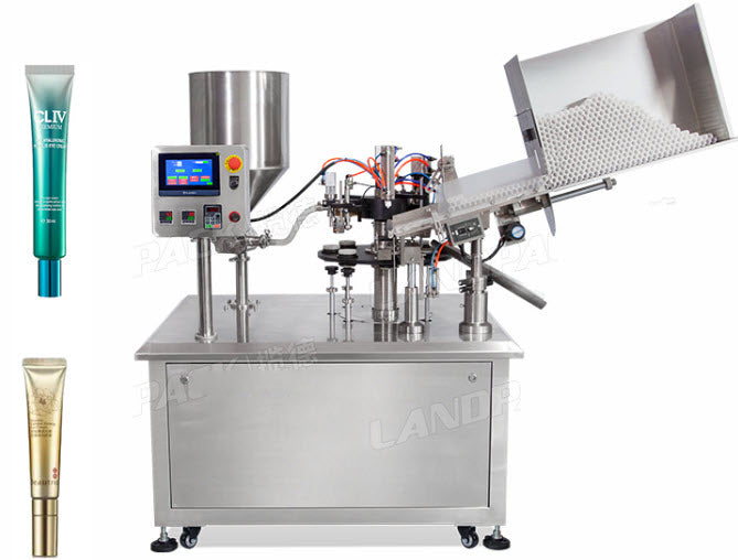 เครื่องบรรจุครีม เครื่องสำอางค์ หลอดพร้อมซีล ตัดขอบ มีช่องใส่หลอด Filling and Sealing Machine Fully Automatic LD-QFWJ-00 3-30 5-75 50-500 ml