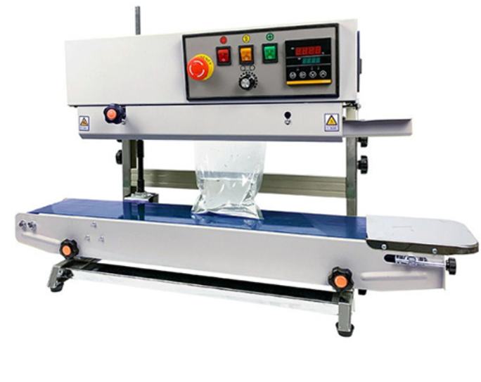 FR-900V-เครื่องซีลสายพานอุตสาหกรรมคุณภาพสูงสำหรับบรรจุภัณฑ์อาหารและสินค้า, ความเร็วสูง, ใช้งานง่าย, เหมาะสำหรับร้านค้าและโรงงาน