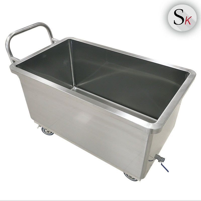 รถเข็นถังสแตนเลส Stainless steel tank cart ขนาด 200 ลิตร 65x65x70 ซม.