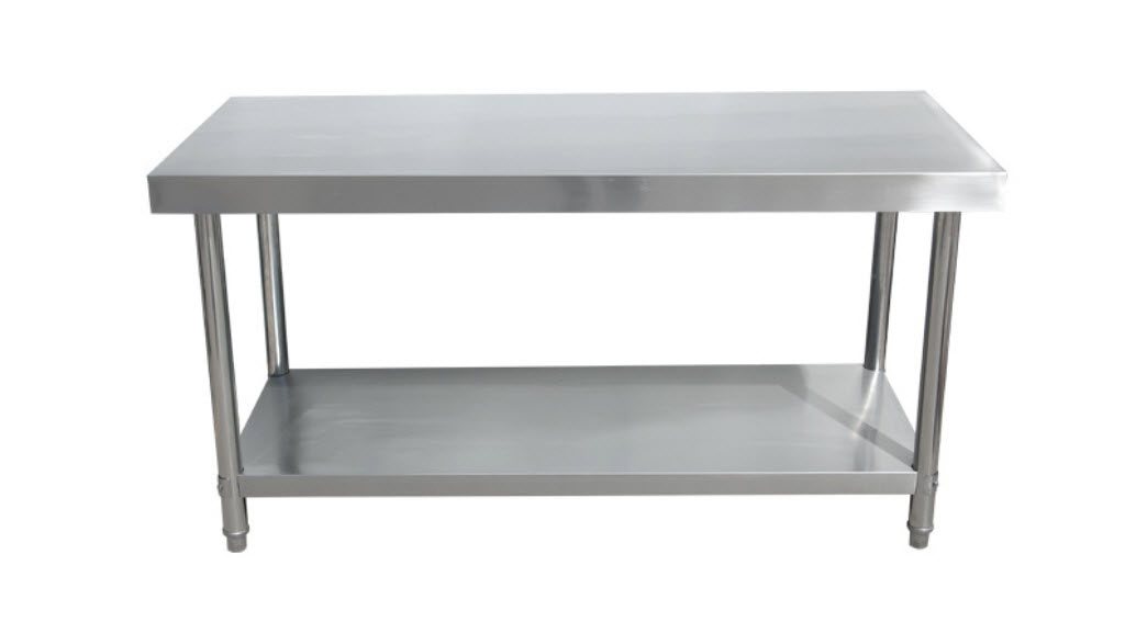 โต๊ะทำงานสแตนเลส สองชั้น (Stainless Steel Work Table, Two-Tier) สแตนเลส 201/304 1มม.
