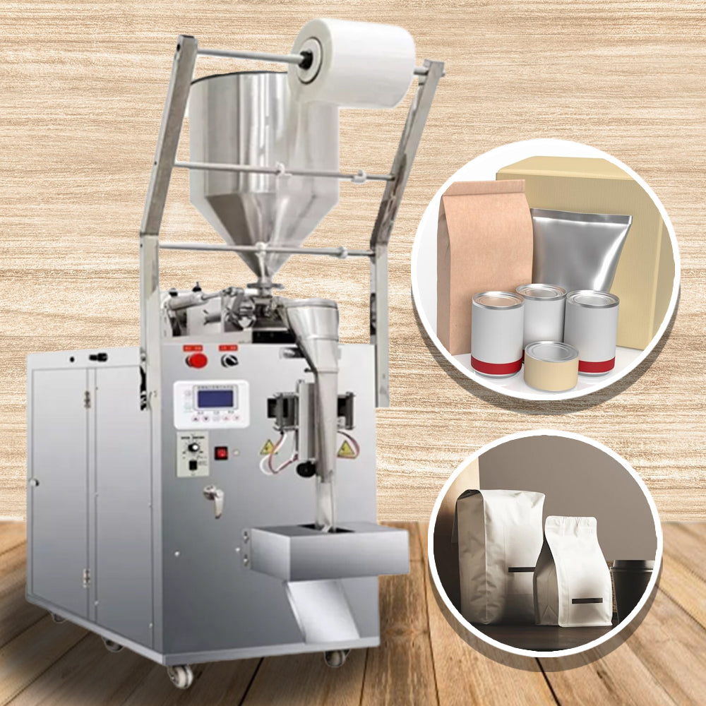 เครื่องบรรจุ พร้อมแพ็คซีล Automatic Pneumatic Filling Machine รุ่น M-210U พร้อมโถกวน ช่วงบรรจุ 10-100 ml.