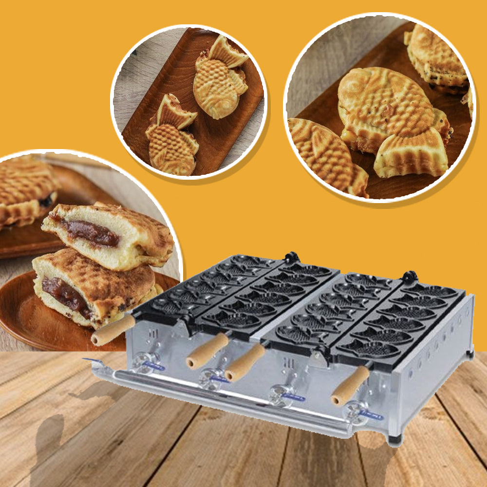 เครื่องทำเครป เครปปลา รุ่น FY-1102R เตาขนม Taiyaki เครื่องทำไทยากิ ทำได้ครั้งละ 12 ชิ้น ระบบแก๊ส