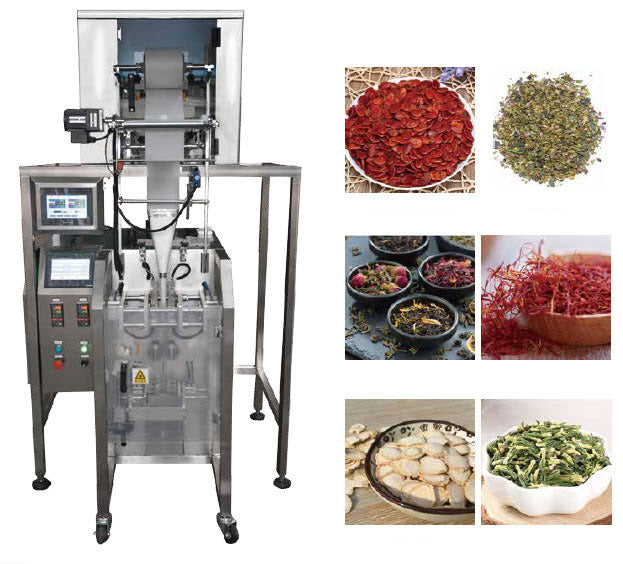 เครื่องบรรจุพร้อมซีล เมล็ดพืชแห้ง เมล็ดคั่วแห้ง สมุนไพรแห้ง เม็ดยา KL-160CS 1.2(Kw) 220(V)356(kg)ด้วยระบบ PLC ชั่งน้ำหนัก Bagged biscuits and nuts packaging machine Fully automatic weighing micro electronic scale
