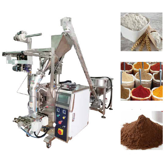 เครื่องบรรจุผงพร้อมซีล ด้วยระบบสกรูฟีด ผงแป้ง ผงธัญพืช ผงมะนาว ผงเครื่องเทศ อาหารสัตว์ powder packaging machine FJQ-160FM 2.2KW 1-500g 350kg
