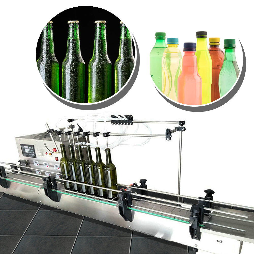 เครื่องบรรจุของเหลวลงขวด สายพาน ต่อเนื่อง 6 หัวจ่าย Small quantitative filling machine beer red wine 680(kw)s-400H 50-5000(ml)