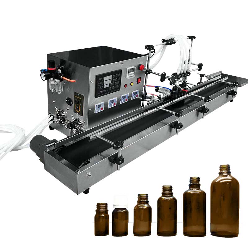 เครื่องบรรจุของเหลว แบบสายพาน Automatic Liquid Filling Machine รุ่น S-1531 มี 4 หัวบรรจุ