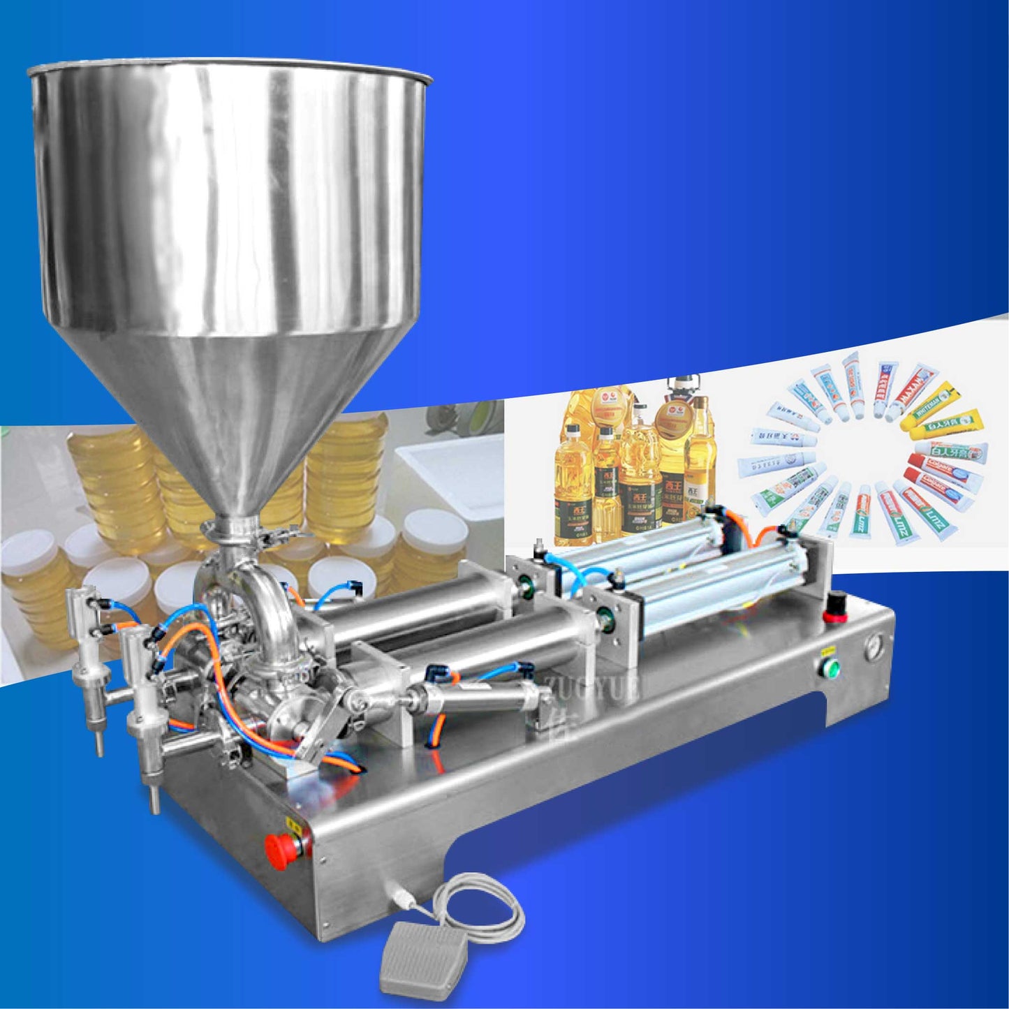 เครื่องบรรจุของเหลว สำหรับของเหลวหนืด G2WG Liquid Filling Machine สองหัวจ่าย ทำจากสเตนเลส