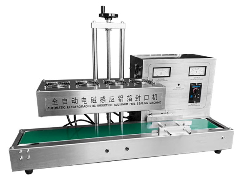 เครื่องปิดผนึกฝาขวดพลาสติกแบบเหนี่ยวนำแม่เหล็กไฟฟ้าอัตโนมัติเต็มรูปแบบ เครื่องปิดผนึกปะเก็นฝาขวดพลาสติกแบบต่อเนื่องสำหรับโรงงานมันสำปะหลัง