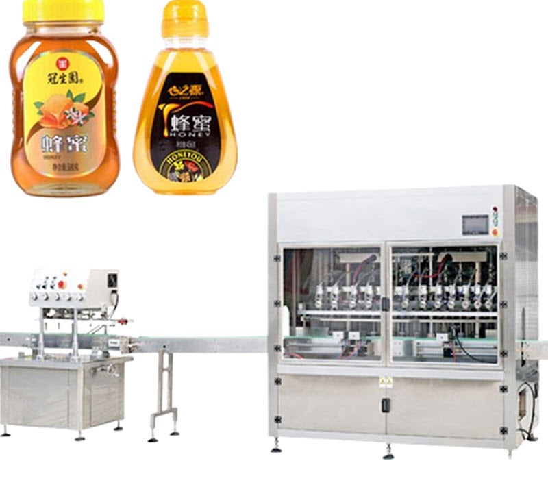 เครื่องบรรจุขวดน้ำผึ้ง รุ่นหัวเติมหลายหัว สำหรับขวดกลม พร้อมฝาเกลียว ขนาดเหมาะสำหรับการผลิต