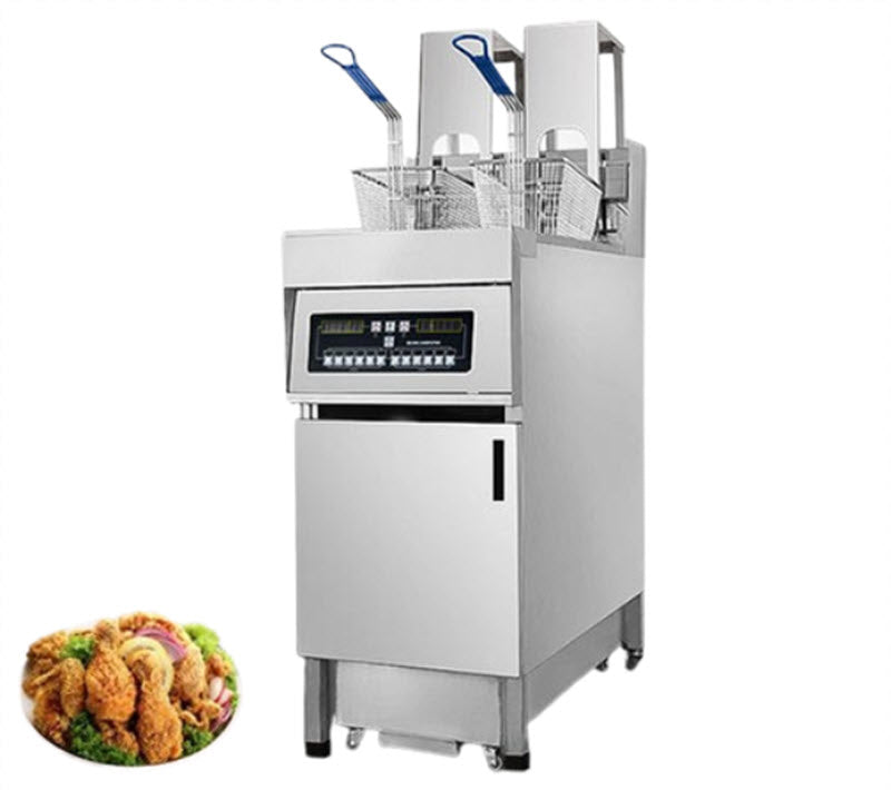 เครื่องทอดไฟฟ้าเชิงพาณิชย์ รุ่นสองถัง ขนาดตั้งโต๊ะ ระบบอัตโนมัติ ฟิลเตอร์น้ำมันทอดกรอบ