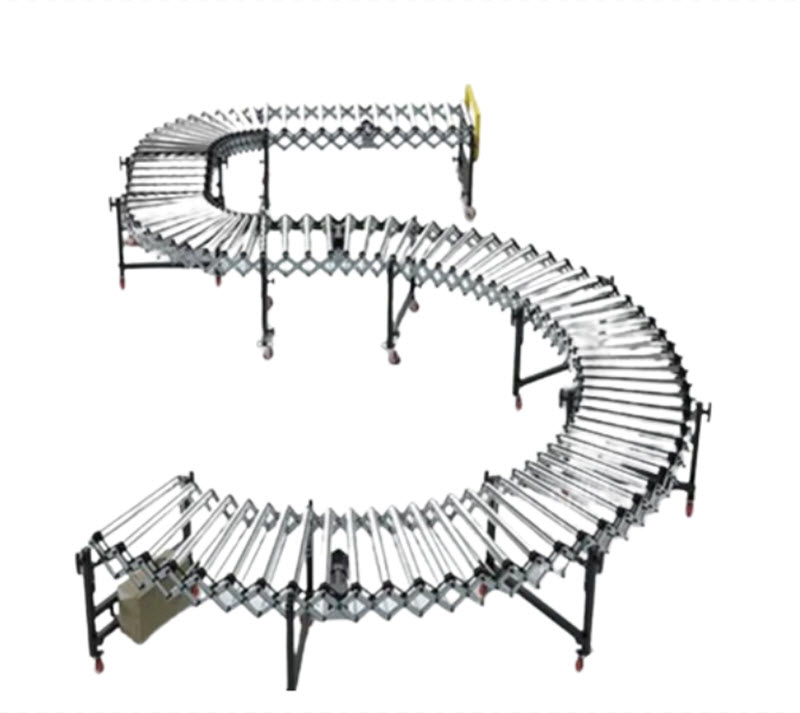 สายพานลำเลียงไฟฟ้าแบบม้วนสำหรับส่งของ รุ่นปรับระดับได้ ขนาดยืดหยุ่น หมุนได้