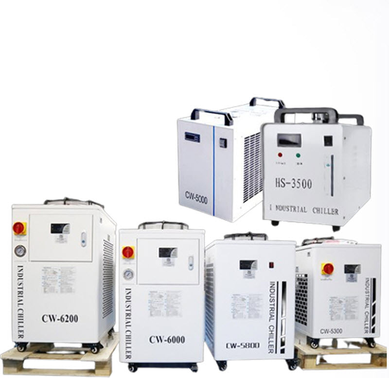 เครื่องทำความเย็นน้ำอุตสาหกรรม CW3000 ระบบน้ำหล่อเย็น 5200 สำหรับเลเซอร์และแกะสลัก