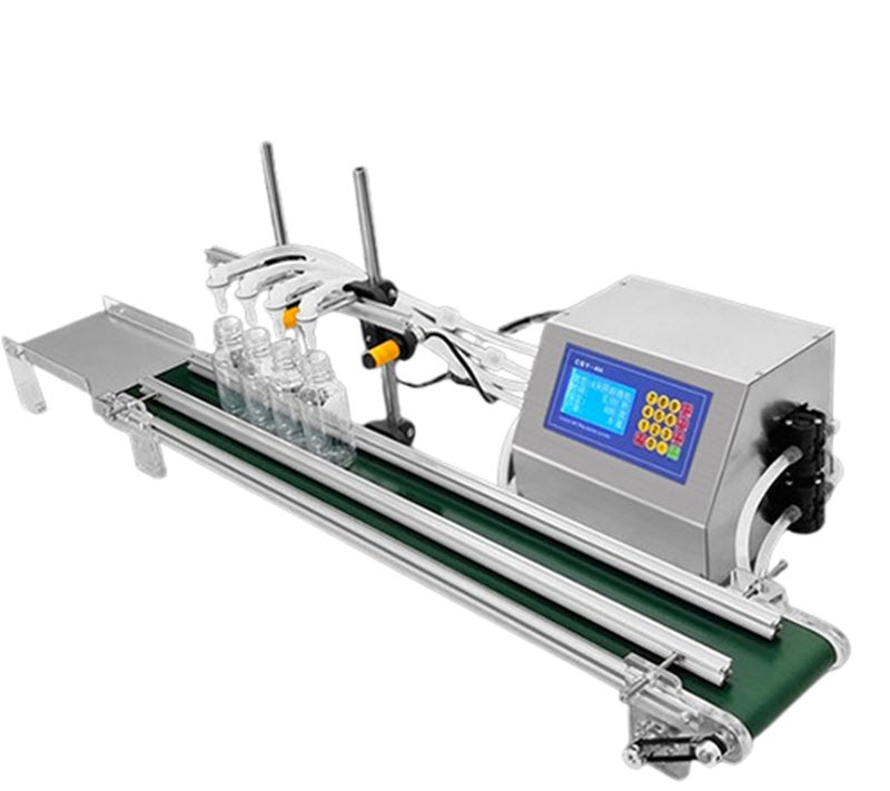 เครื่องบรรจุเหล้าขาวอัตโนมัติ 4 หัว ขนาดเล็ก ระบบสายพานลำเลียง สำหรับของเหลว