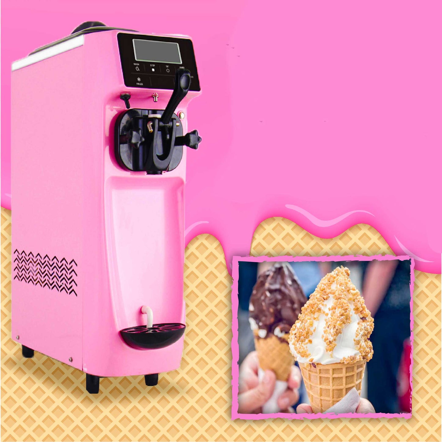 Soft Ice Cream Machine เครื่องทำ Ice Cream หนึ่งหัวจ่าย รุ่น IST-16E น้ำหนัก 40 กิโลกรัม - สีชมพู