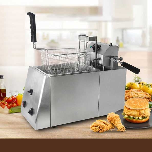 เครื่องทอดเฟรนฟราย หม้อทอดลูกชิ้น เตาทอดไฟฟ้าสแตนเลส หม้อทอดตะแกรง Electric Deep Fryer หม้อทอดไฟฟ้า