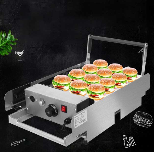 เครื่องปิ้งขนมปังแฮมเบอร์เกอร์ Electric Hamburger Bread Oven Machine รุ่น ASQ-212 แบบ 2 ชั้น ตั้งเวลาได้