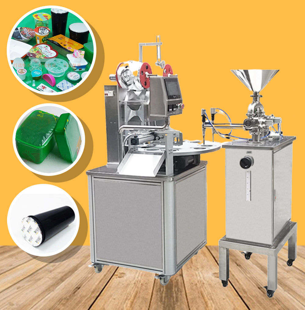 เครื่องบรรจุของเหลว พร้อมซีล วัสดุ PP/PET/PS/PVC สีเหลี่ยม วงกลม ทำบล็อคได้ Automatic plastic cup filling and sealing machine Item NO. : LD801R