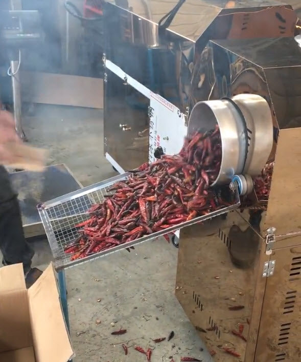 เครื่องคั่วพริก เครื่องคั่วสแตนเลส ถังคั่วสแตนเลส เครื่องคั่วถั่ว อุตสาหกรรม stainless steel hot pepper frying machine