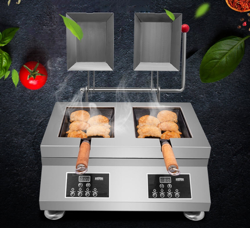 เครื่องผัด นึ่ง ทอด อัตโนมัติ SMK0716 automatic fried dumpling machine กำลังไฟ 900W x 2เตา