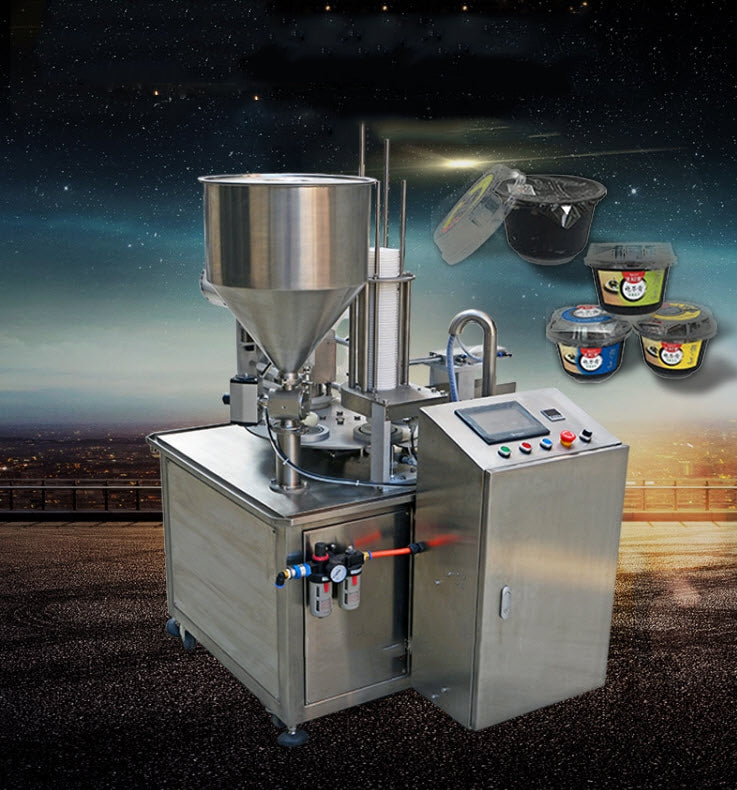 เครื่องซีลแก้วพลาสติก ถาดอาหาร ถ้วยอาหาร พร้อมบรรจุ Plastic cup filling and sealing machine