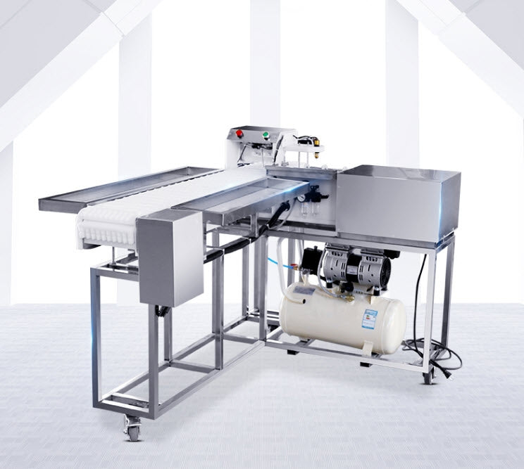 เครื่องเสียบหมูปิ้ง ใส้กรอก สะเต๊ะ บาร์บีคิว ปลาหมึก อุตสาหกรรม block build in coveyor (สั่งทำบล็อคตามขนาดลูกค้า) – ไม่รวมปั๊มลม