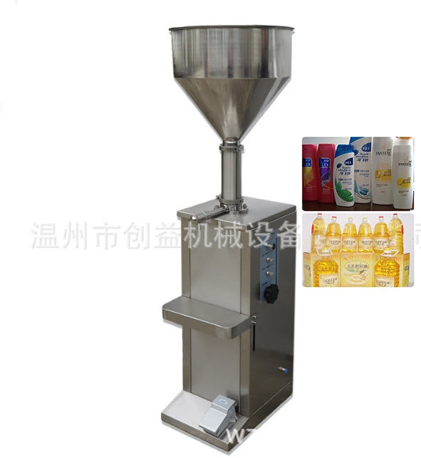 เครื่องบรรจุของเหลว เท้าเหยียบ ระบบปั๊มลม Vertical full pneumatic explosion-proof paste filling machine