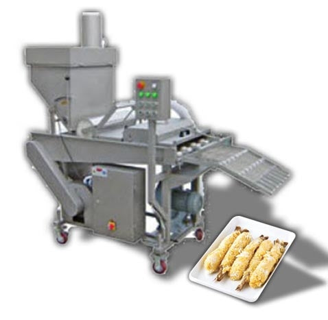เครื่องคลุกเกล็ดขนมปัง SFJ400 Fish strips and chicken wicker breading and crumbs machine 380V 100kg 3.25(kw)3-15m/min