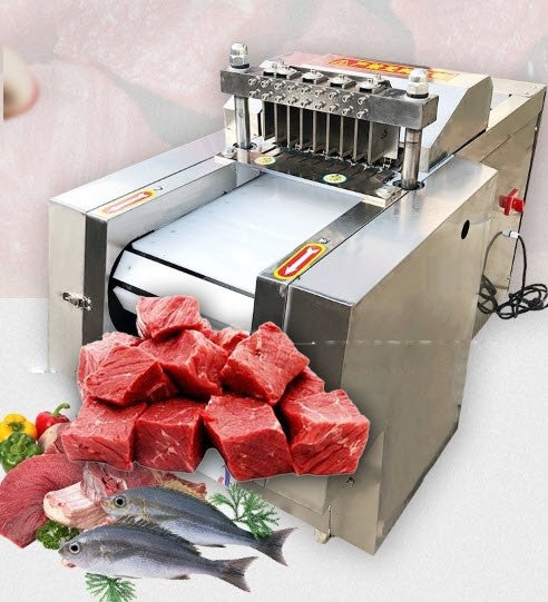 เครื่องหั่นเนื้อ ไก่ หมู เต๋าสีเหลี่ยม อัตโนมัติ Meat Cutting Machine Fully Automatic รุ่น QF-1200