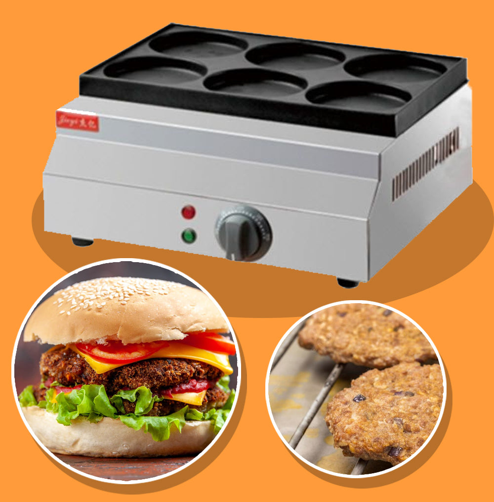 เครื่องย่างแฮมเบอร์เกอร์ FY-HB06 6 ช่อง Hamburger Machine 2000วัตต์ 6.8kg 360x370x175mm.