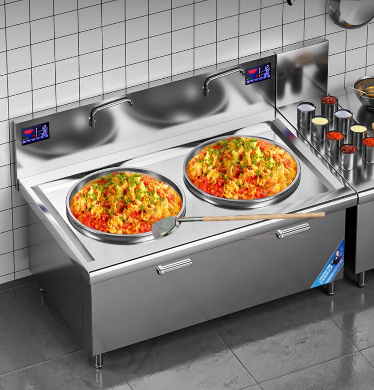 เตาผัดขนาดใหญ่ เตาแม่เหล็กไฟฟ้า แบบเตาคู่ Commercial Induction Cooker สำหรับร้านอาหาร โรงแรม