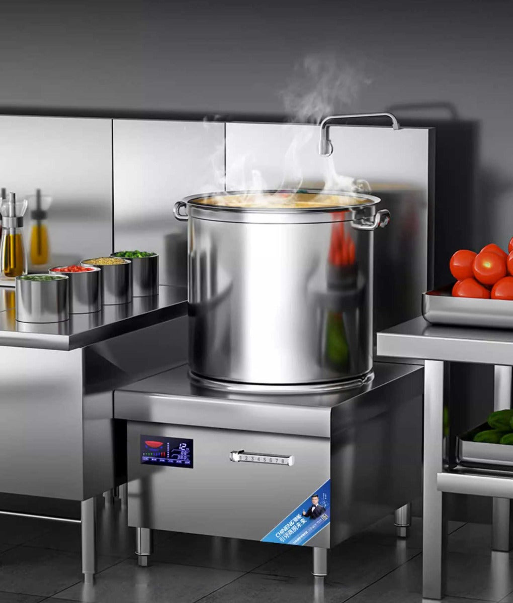 เตาแม่เหล็กไฟฟ้า แบบเตาคู่ Commercial Induction Soup Cooker สำหรับร้านอาหาร โรงแรม