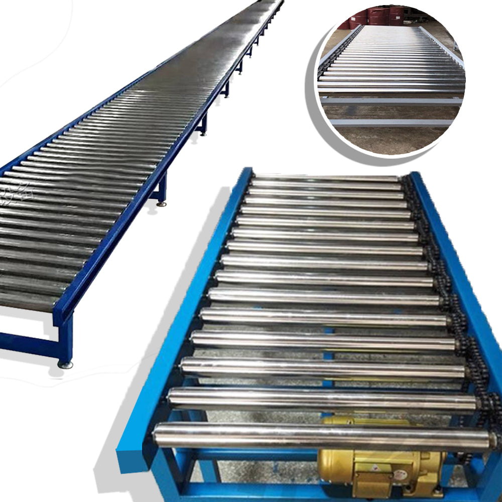 สายพานลำเลียงแบบโรลเลอร์ไฟฟ้า ยาว 2เมตร กว้าง30 ซม. สูง80 ซม. 0.2KW JD-004 Power Stainless Steel Roller Conveyor