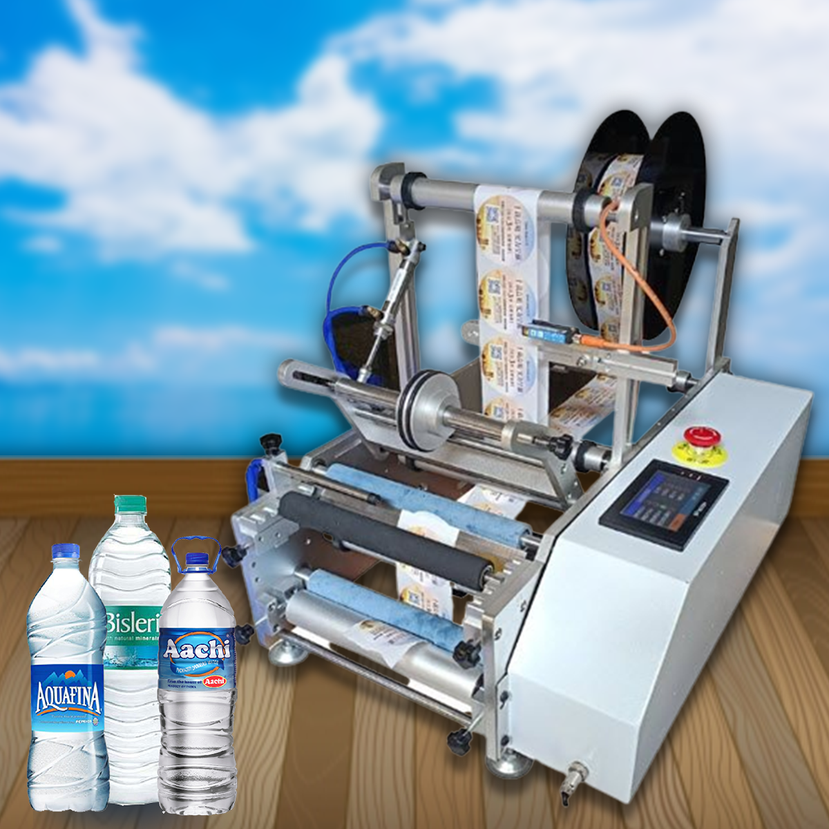 เครื่องติดฉลาก สติ๊กเกอร์ ขวด กึ่งอัตโนมัติ Semi-automatic bottle labeling machine