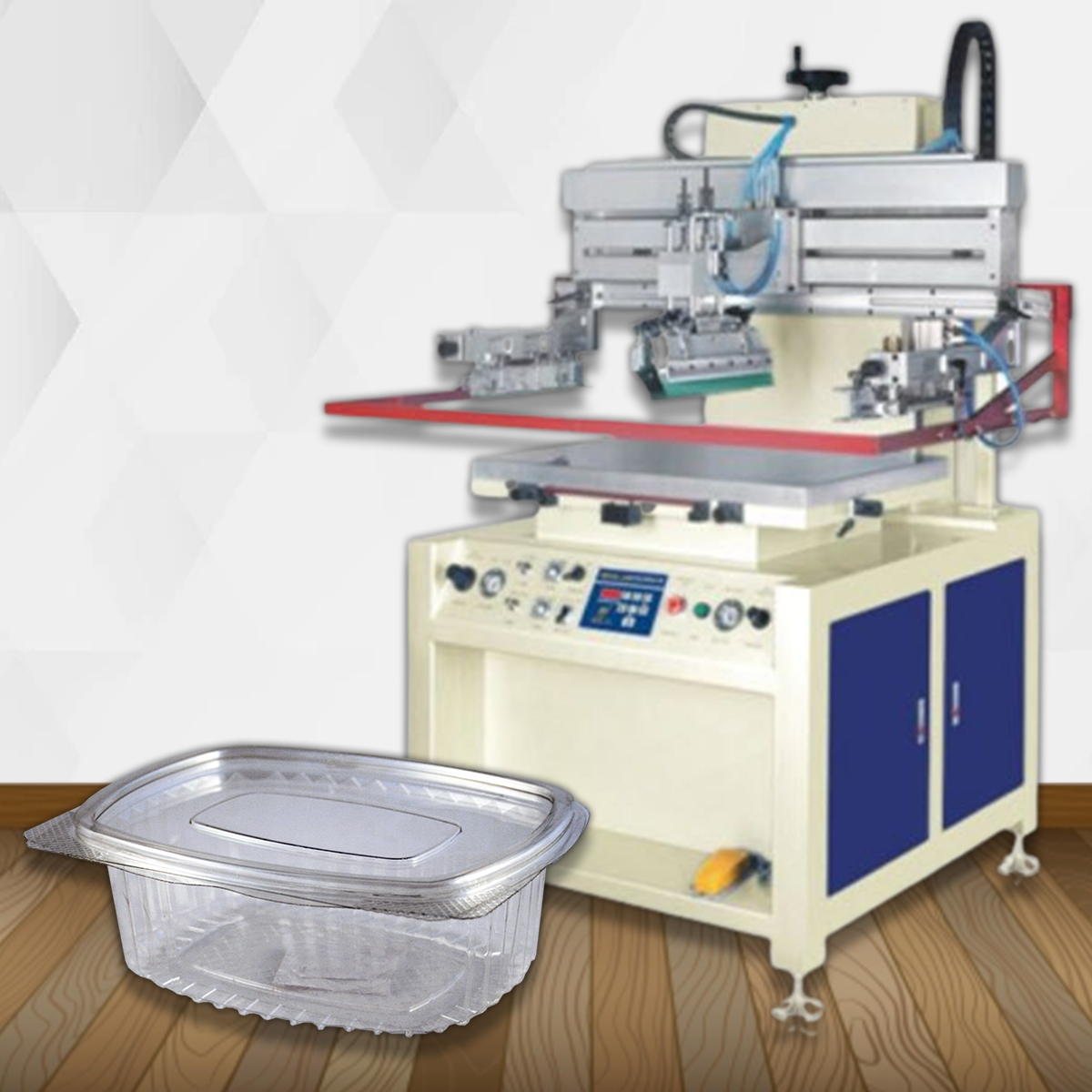 เครื่องสกรีนกล่อง ผิวพลาสติก หน้าจอ แบบสายพาน ออโต้ Automatic tray printing machine