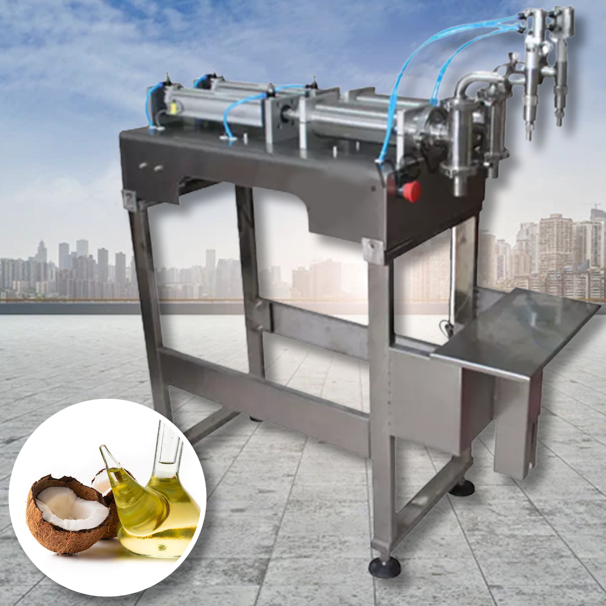 เครื่องบรรจุของเหลว พร้อมฐาน Floor type electrical one double head liquid