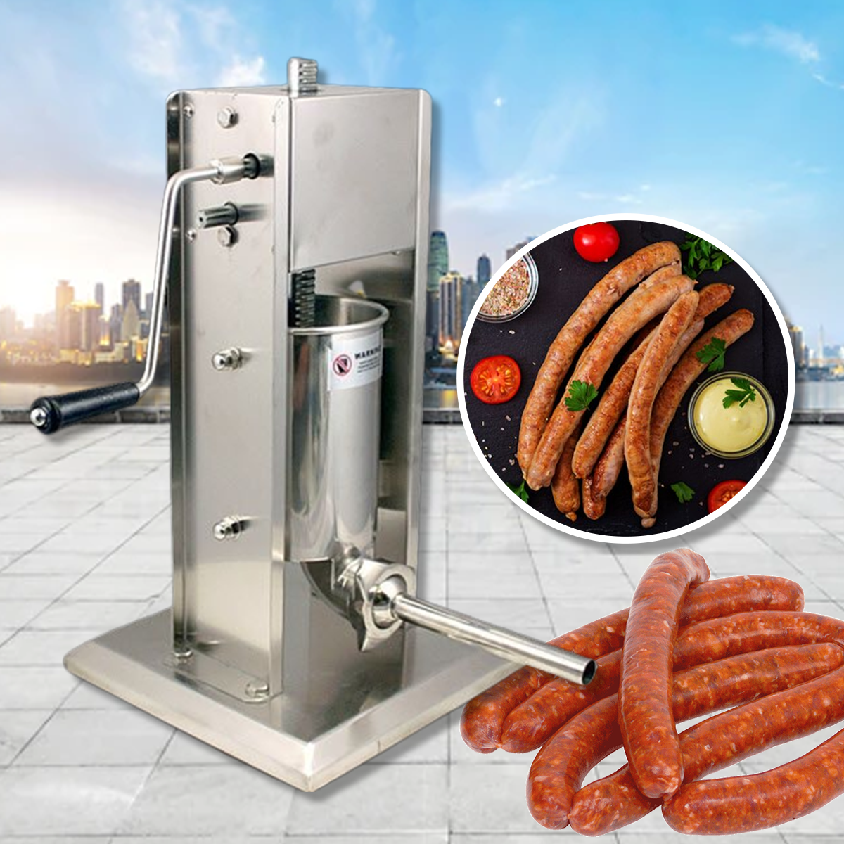 เครื่องทำไส้กรอก เครื่องยัดใส้กรอก เครื่องอัดไส้กรอก 3L มือหมุน Stainless