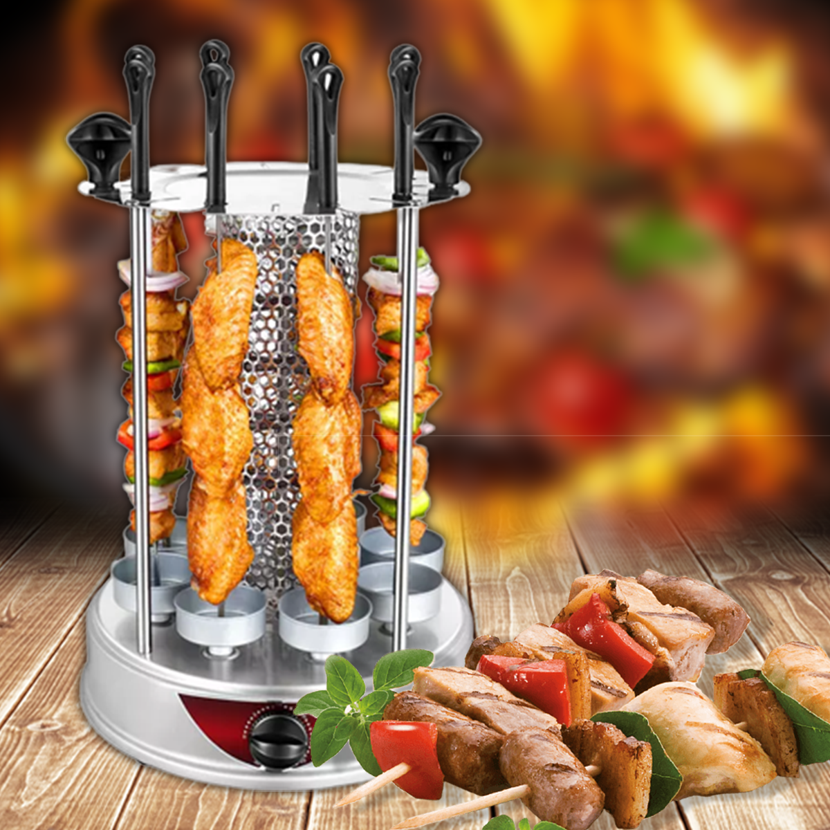 เครื่องปิ้งยาง เสียบไม้ อัตโนมัติ Electric Grill Household Automatic Rotating Skewers Machine