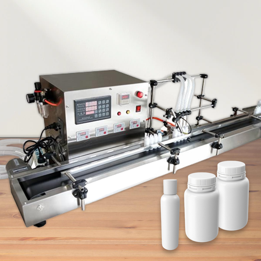 เครื่องบรรจุของเหลว สายพานต่อเนื่อง 4 heads filling machinery white wine fruit