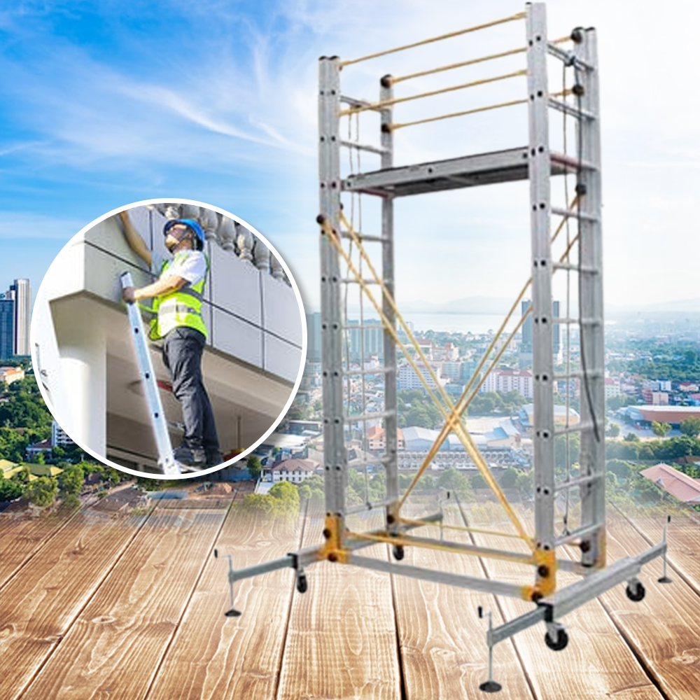 บันไดก่อสร้าง นั่งร้าน พับได้ aluminum alloy folding shelf สูง 3.3, 4.4, 5.5, 6.1, 8.2 เมตร