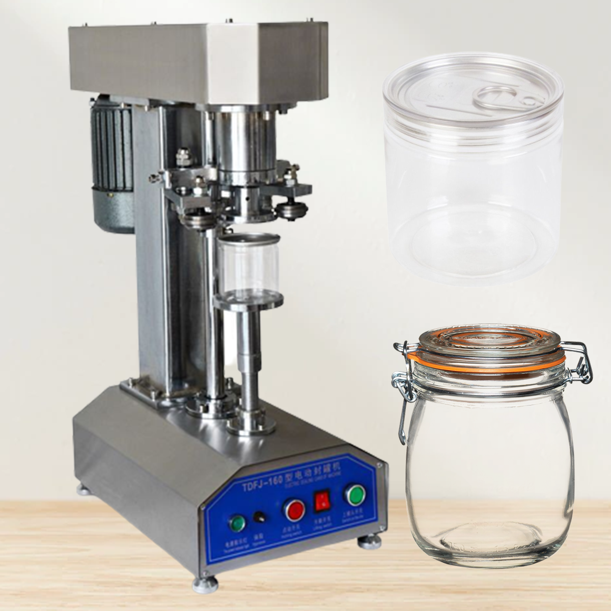 เครื่องปิด ฝากระป๋อง พลาสติก PETกระป๋องฝาดึง แบบอัติโนมัติ can sealing machine manual and automatic กระสูงสูงไม่เกิน 20cm