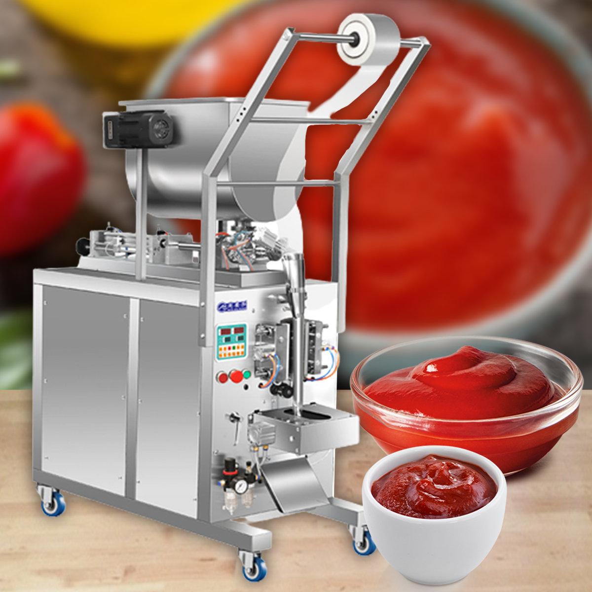 เครื่องบรรจุ ครีม ซอส น้ำ นม น้ำพริก พร้อมแพ็ค Automatic pneumatic filling machine