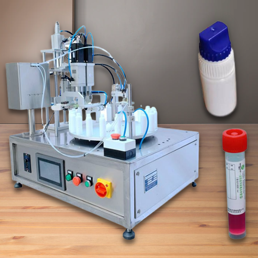 เครื่องปิดฝาต่อเนื่อง แท่นหมุน ขนาด 20Ml30ml40ml50ml filling and capping machine
