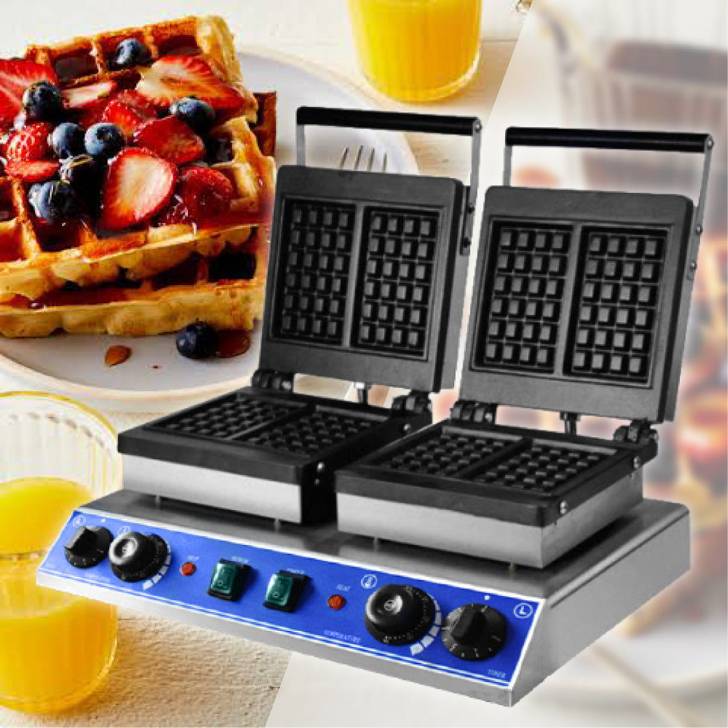 เครื่องทำวาฟเฟิล แบบคู่ Dual Square Waffle Machine WF-2F สี่เหลี่ยม ตั้งเวลา และปรับอุณหภูมิได้