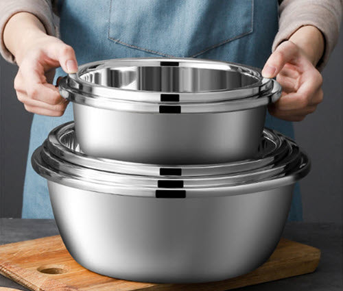 ชามผสมสแตนเลส Stainless Mixing Bowl 3 ชิ้น ขนาดหลากหลาย ทนทาน ไม่เป็นสนิม ใช้งานสะดวก เหมาะสำหรับทำอาหารและเบเกอรี่