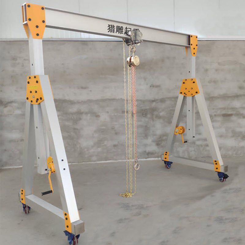 โครงสะพานเครนอลูมิเนียม ปรับขนาดได้ พร้อมรอกมือ 1000 กก. เครนยกของเคลื่อนที่ Aluminum Adjustable Gantry Crane with Manual Hoist